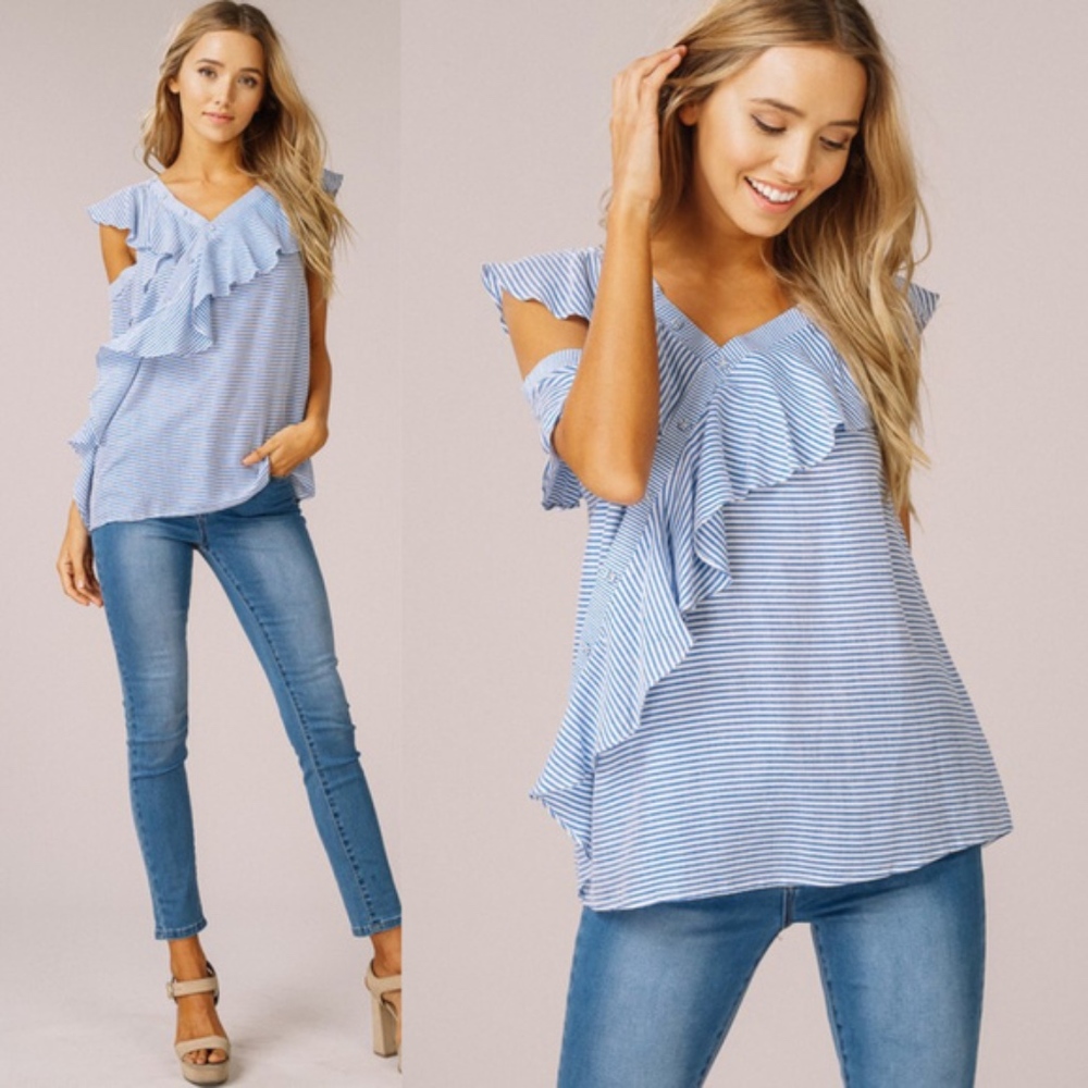 LAST - JESSIE Ruffle Detail Top - BLUE - Picture 1 of 3